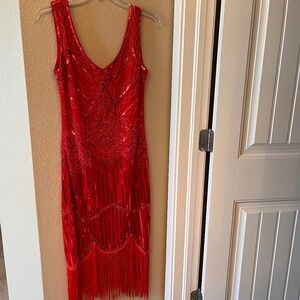 Women's red sequin flapper dress, medium